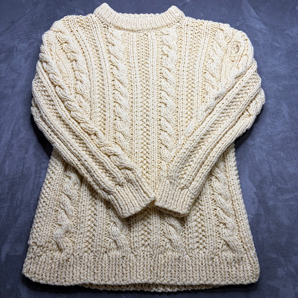 Vtg Cable Knit Sweater Womens L Aran Style Chunky Wool Handmade Fisherman Unisex